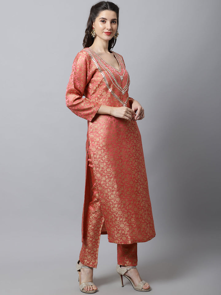 anokherang Salwar Suit Couple Matching Dress Maharani Pink Embroidered Kurti With Straight Pants Couple Matching Dress