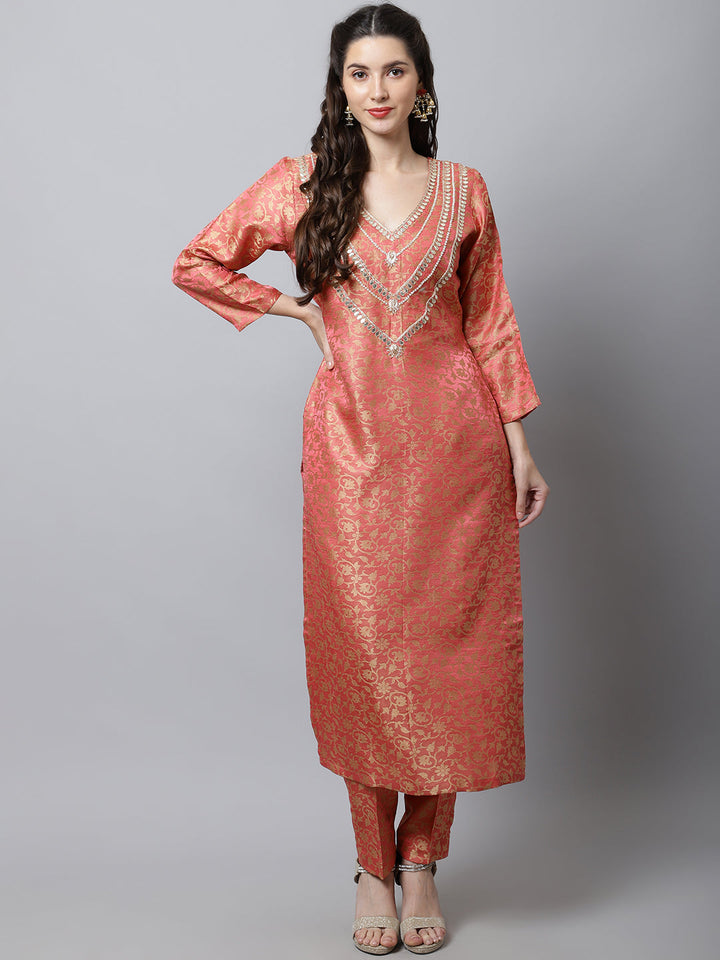 anokherang Salwar Suit Couple Matching Dress Maharani Pink Embroidered Kurti With Straight Pants Couple Matching Dress