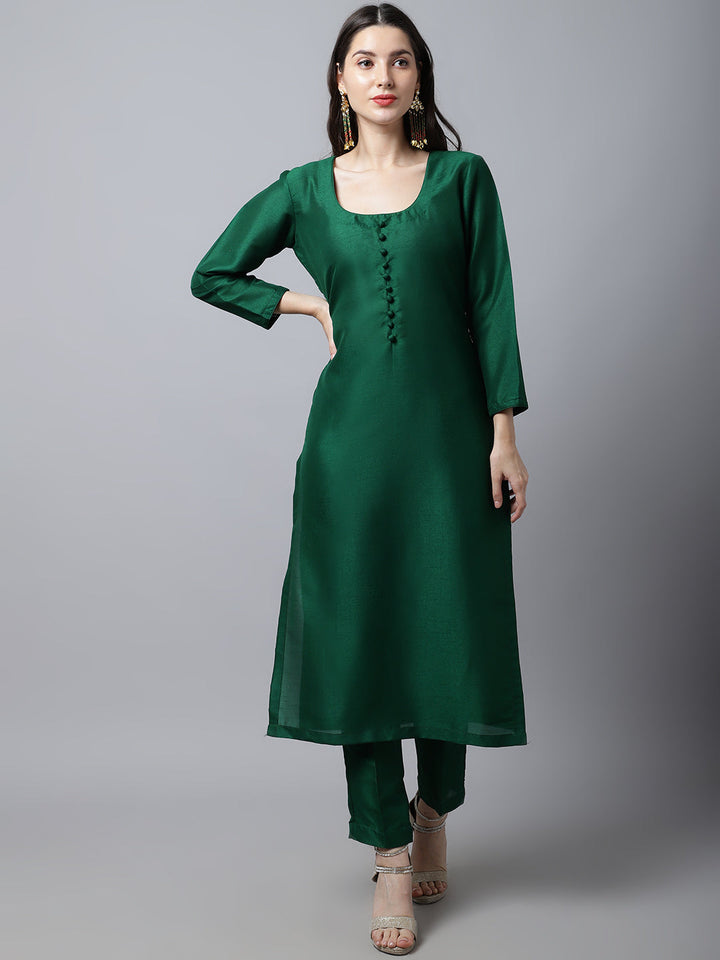 anokherang Salwar Suit Couple Matching Dress Sizzling Green Silk Kurti with Pants Couple Matching Dress