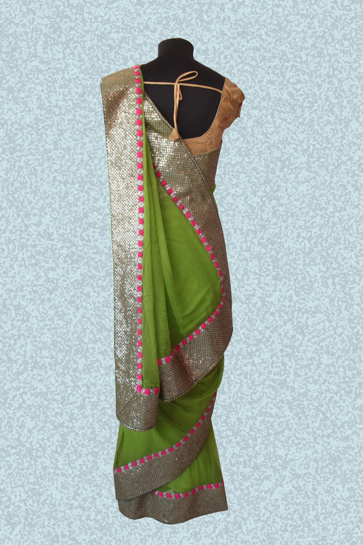 anokherang Sarees Antique border Green Saree