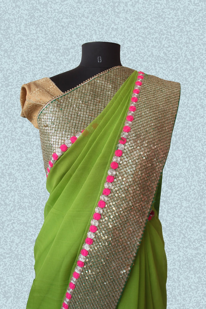 anokherang Sarees Antique border Green Saree