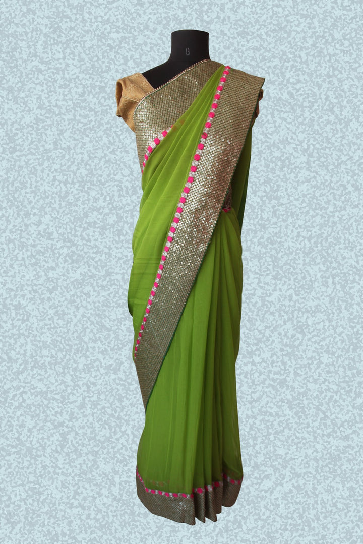 anokherang Sarees Antique border Green Saree