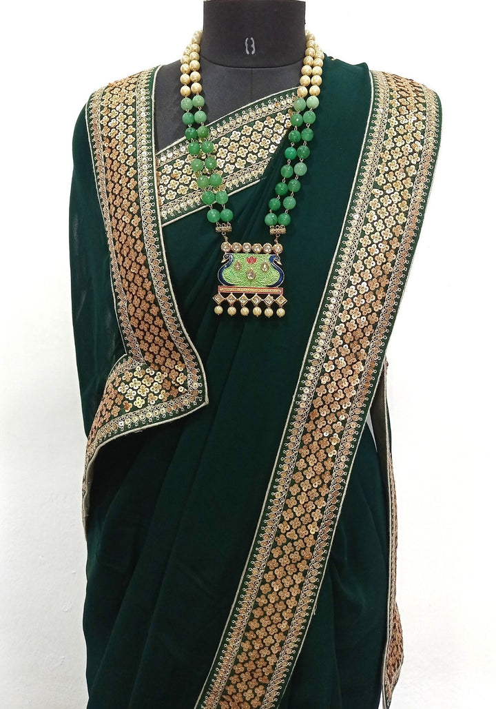 anokherang Sarees Emerald Green Sequin Embroidered Border Georgette Saree