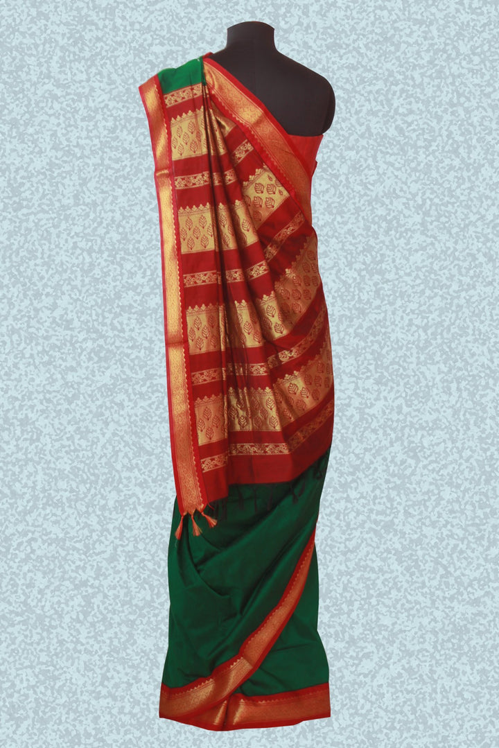 anokherang Sarees Forest Green Golden Zari border saree