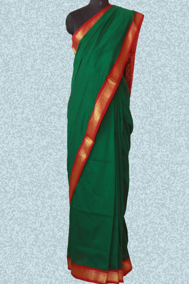 anokherang Sarees Forest Green Golden Zari border saree