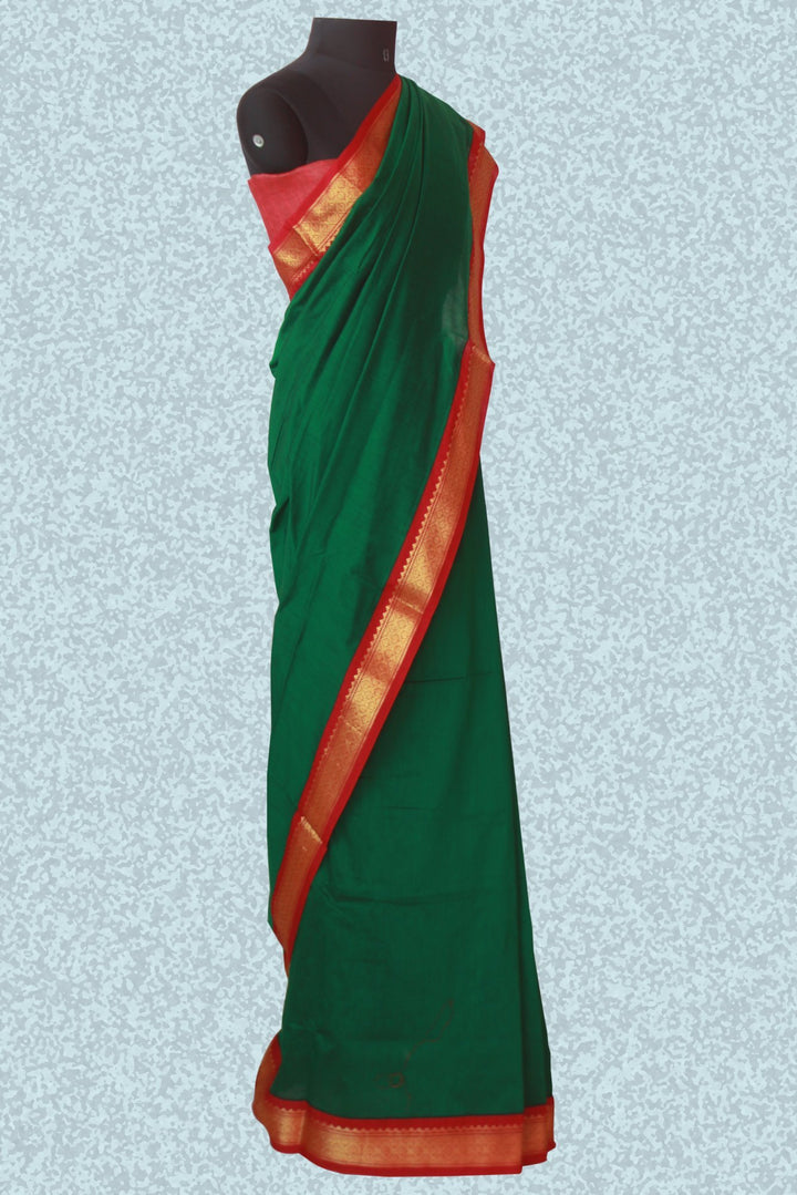anokherang Sarees Forest Green Golden Zari border saree