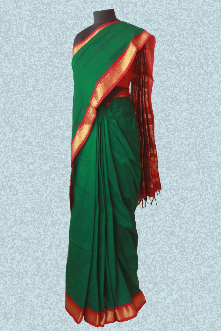 anokherang Sarees Forest Green Golden Zari border saree