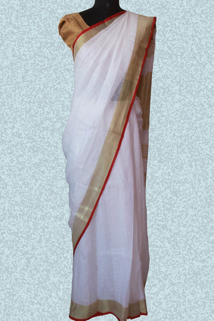 anokherang Sarees Innocent white and Gold Saree