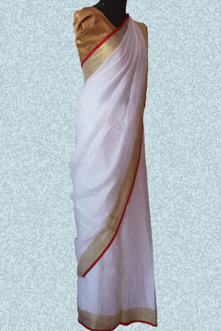 anokherang Sarees Innocent white and Gold Saree