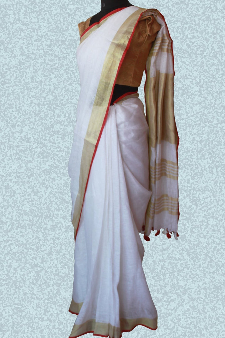 anokherang Sarees Innocent white and Gold Saree
