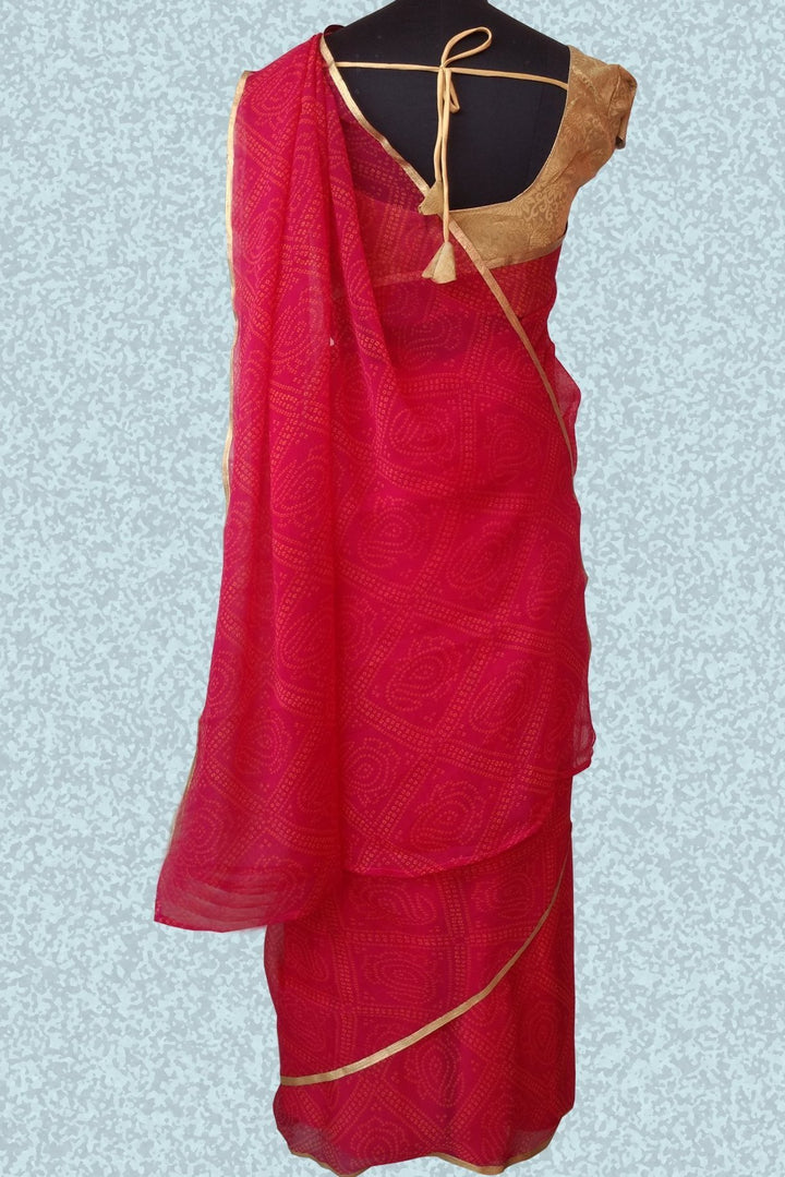 anokherang Sarees Magenta bhandhej paisley printed saree