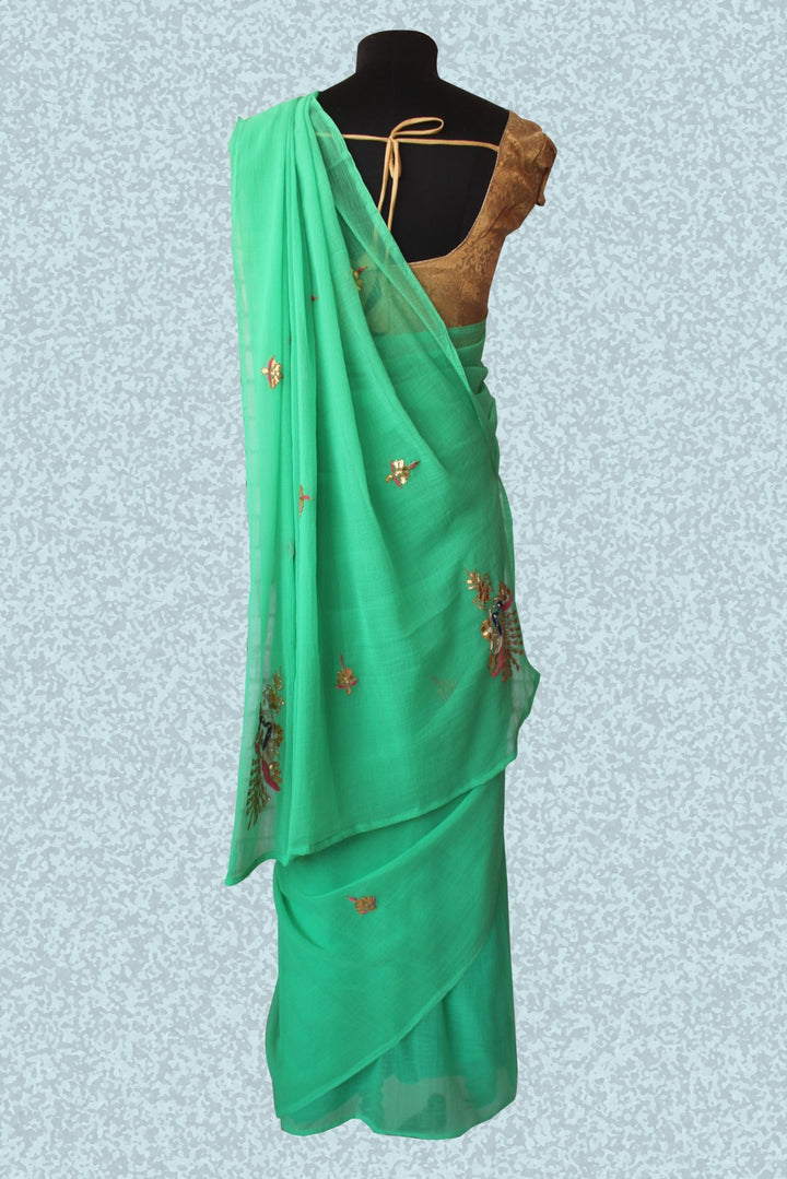 anokherang Sarees Mint Green Peacock Saree