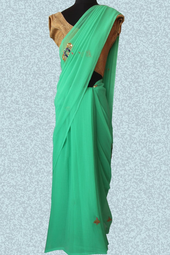 anokherang Sarees Mint Green Peacock Saree
