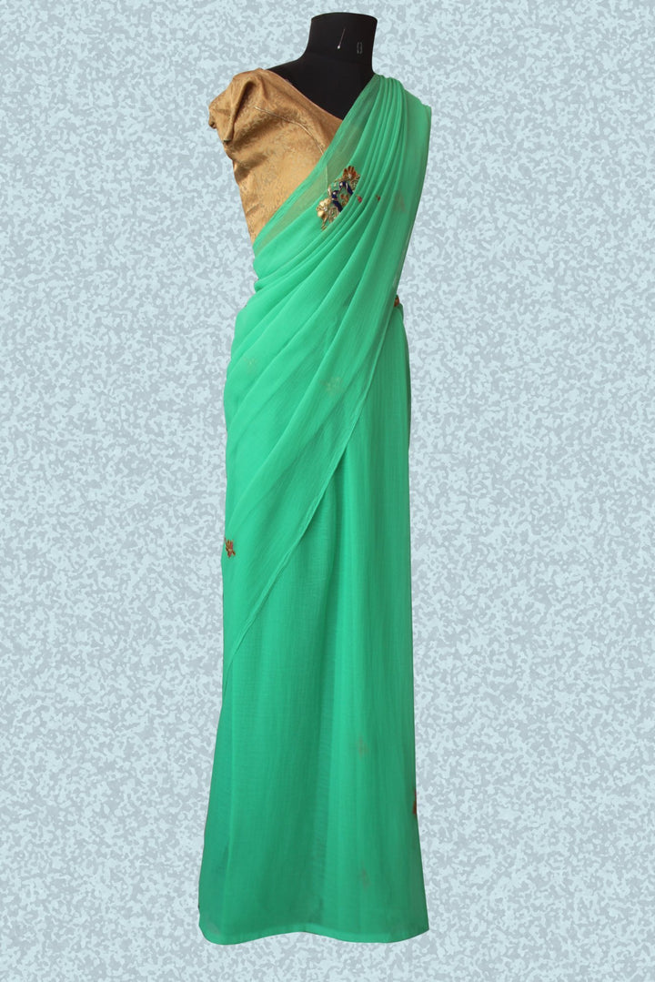anokherang Sarees Mint Green Peacock Saree