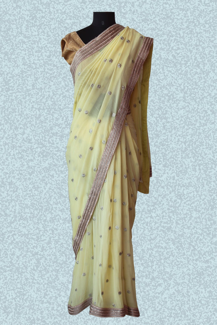 anokherang Sarees Off white yellow embroidered saree