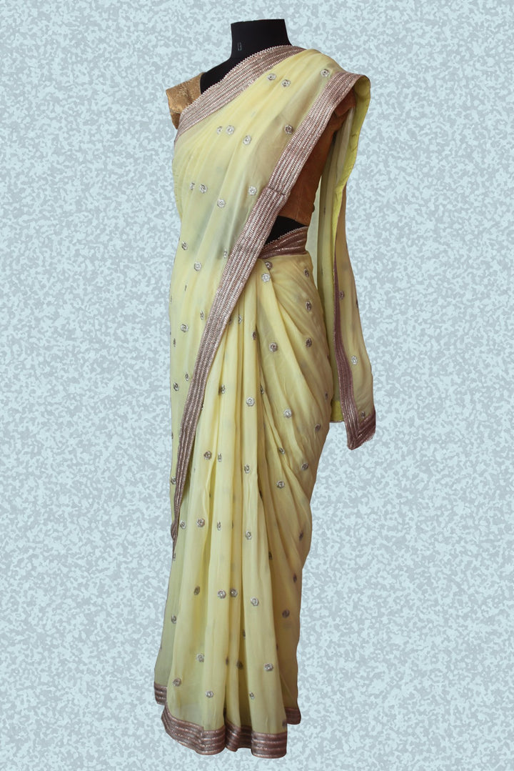 anokherang Sarees Off white yellow embroidered saree