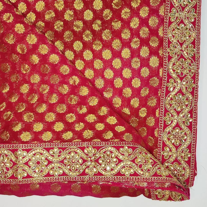 anokherang Sarees Pink Red Banarsi Tie Dye Embroidered Velvet Border Georgette Saree