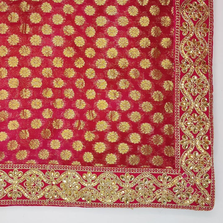 anokherang Sarees Pink Red Banarsi Tie Dye Embroidered Velvet Border Georgette Saree