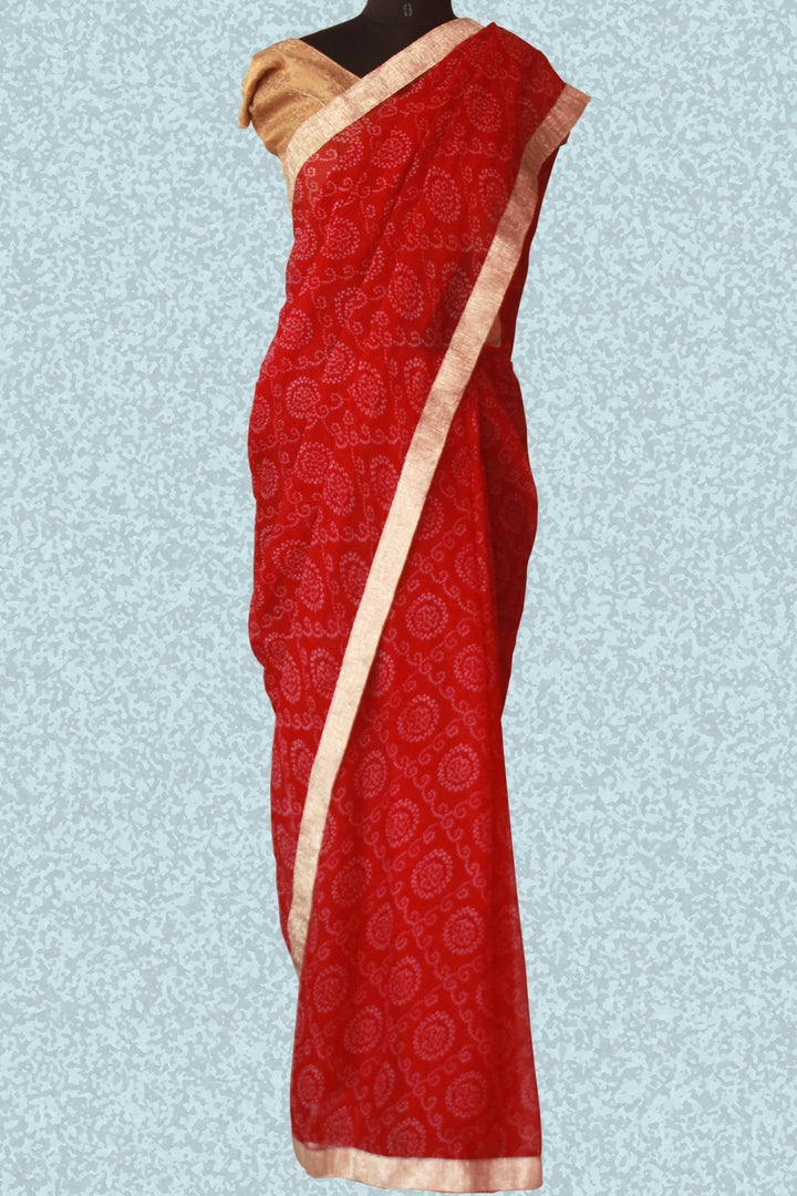 anokherang Sarees Red Bandhni print saree