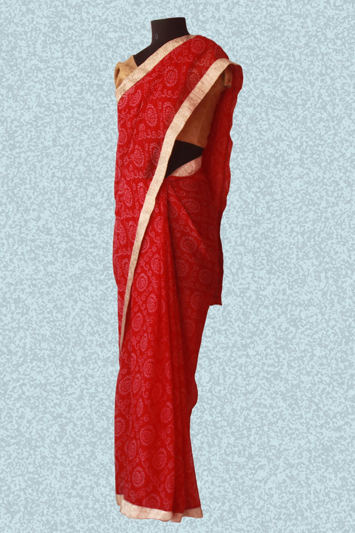 anokherang Sarees Red Bandhni print saree