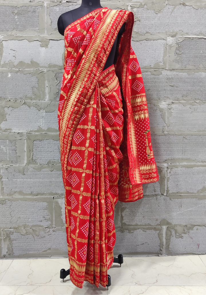 anokherang Sarees Red Flame Banarasi Saubhagyavati Silk Saree