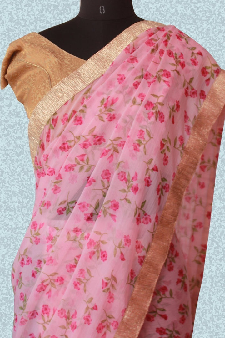 anokherang Sarees Rose Pink floral saree