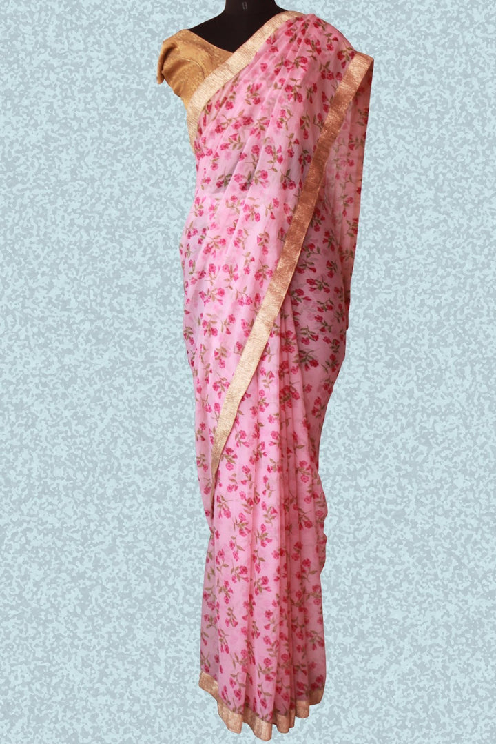 anokherang Sarees Rose Pink floral saree