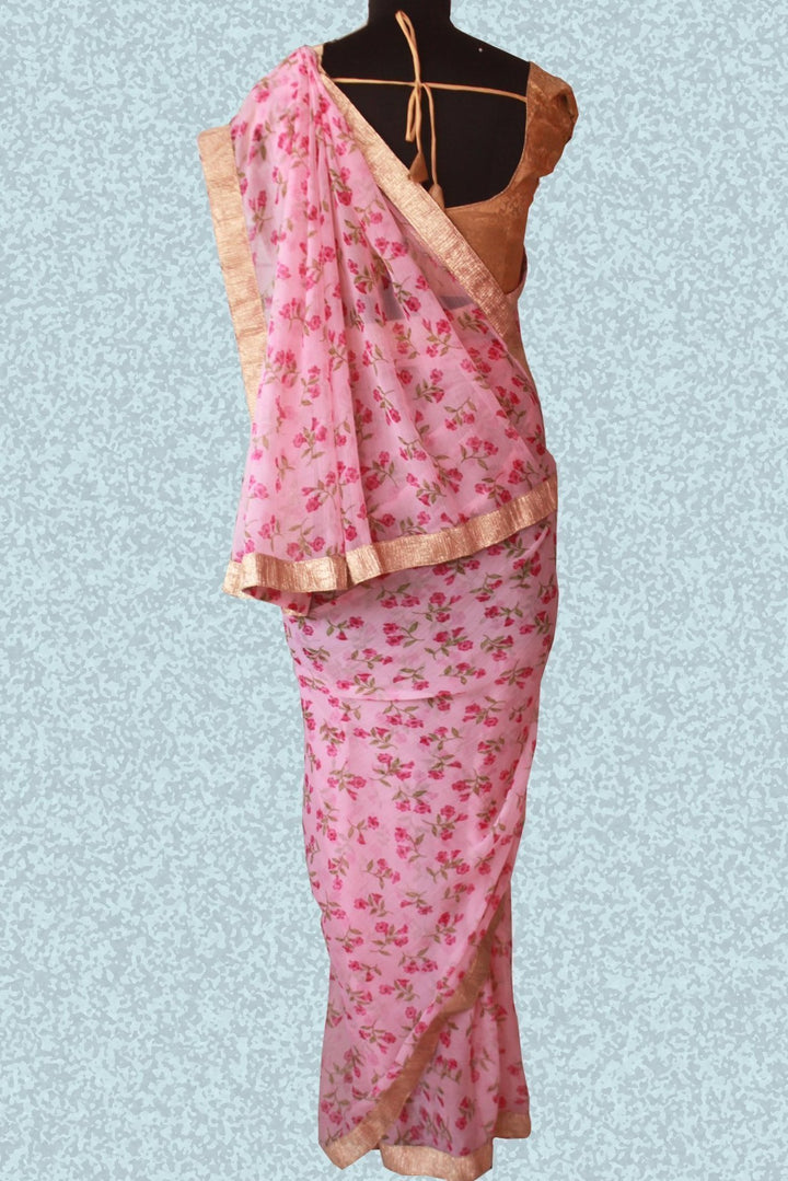 anokherang Sarees Rose Pink floral saree