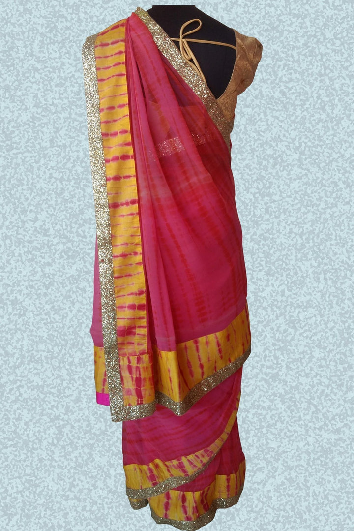 anokherang Sarees Ruby Pink Tie and Dye saree