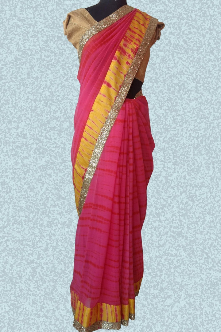 anokherang Sarees Ruby Pink Tie and Dye saree