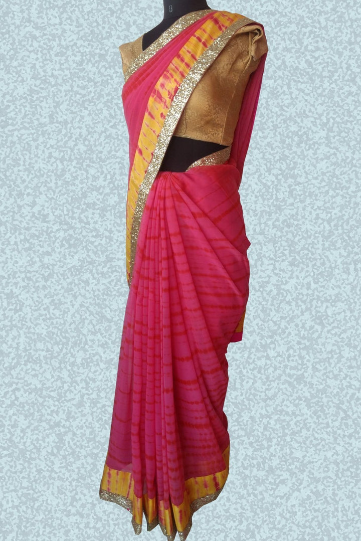 anokherang Sarees Ruby Pink Tie and Dye saree