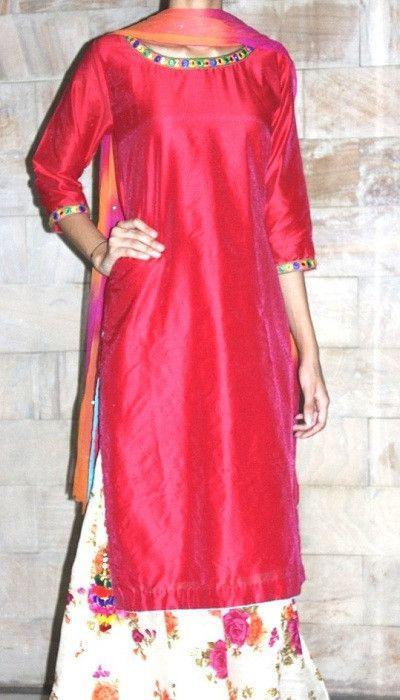 anokherang Suits Magenta Chanderi Suit with Kalidaar Palazzo and Net Dupatta
