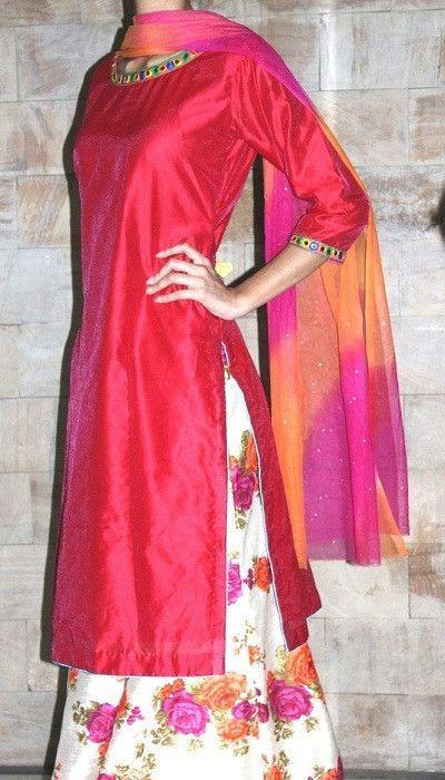 anokherang Suits Magenta Chanderi Suit with Kalidaar Palazzo and Net Dupatta
