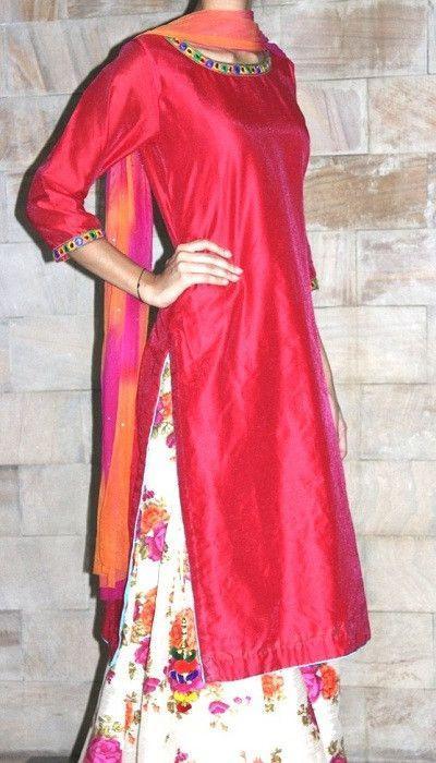 anokherang Suits Magenta Chanderi Suit with Kalidaar Palazzo and Net Dupatta