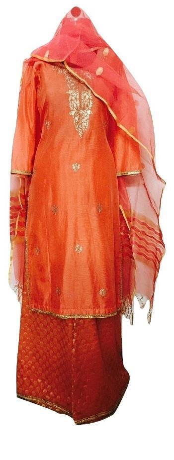 anokherang Suits Peach Banarsi Gota Patti Suit with Palazzo and Chanderi Dupatta
