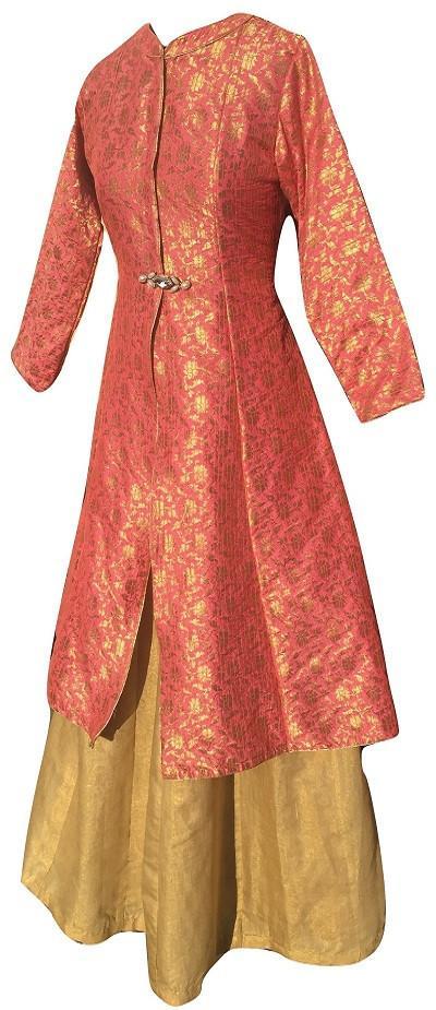 anokherang Suits Pink Royale Suit with Chanderi Brocade Jacket and Golden Skirt