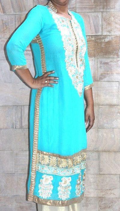 anokherang Suits Sea green georgette suit with golden thread work