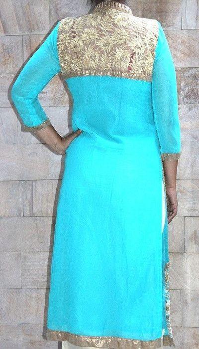 anokherang Suits Sea green georgette suit with golden thread work