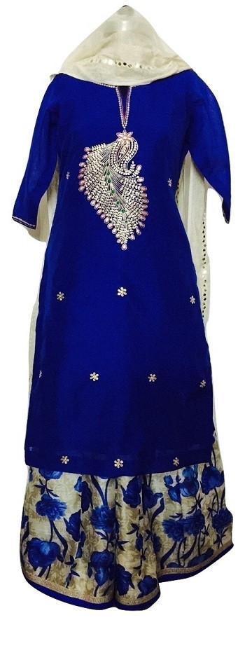 anokherang Suits Snow and Ice Pitta Work Suit with Palazzo and Glass Border Dupatta