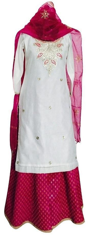 anokherang Suits White Gota Patti Suit with Brocade Lehenga and Chanderi Dupatta